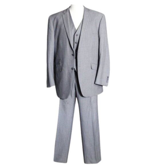 Haines Bonner of London 46R US Men's 3 Piece Suit Grey Pinstripe - Picture 2 of 12